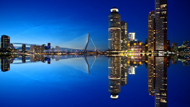 Обои картинки фото роттердам, города, - огни ночного города