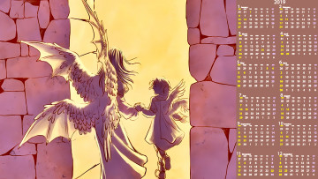 Картинка календари фэнтези женщина девочка крылья стена