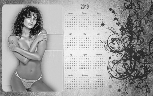 Обои картинки фото календари, компьютерный дизайн, девушка, взгляд, узор