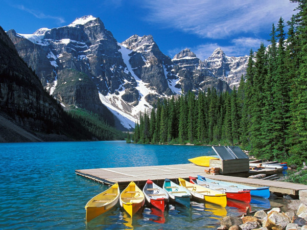 Обои картинки фото moraine, lake, banff, national, park, canada, корабли, лодки, шлюпки
