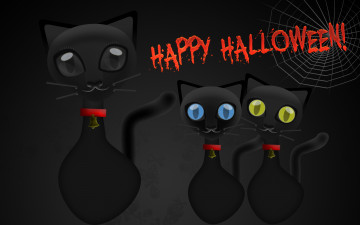 Картинка 3д графика holidays праздники тёмный колокольчики паутина кошки