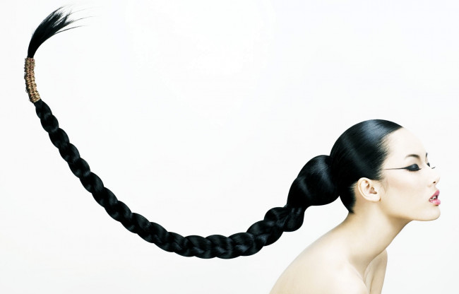Обои картинки фото -Unsort Креатив, девушки, unsort, креатив, брюнетка, волосы, коса