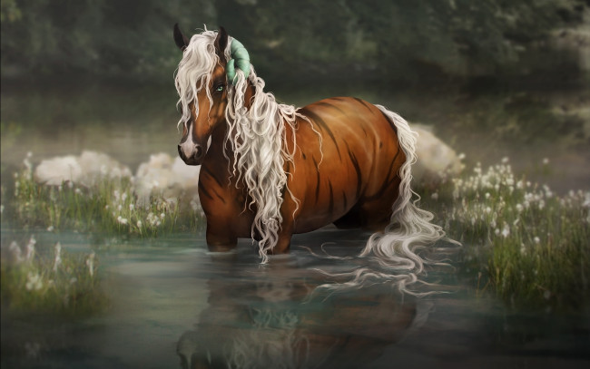 Обои картинки фото фэнтези, существа, лошадь, вода