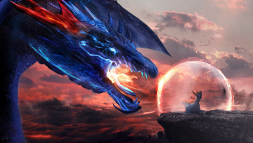 Картинка фэнтези драконы огонь сфера магия дракон маг