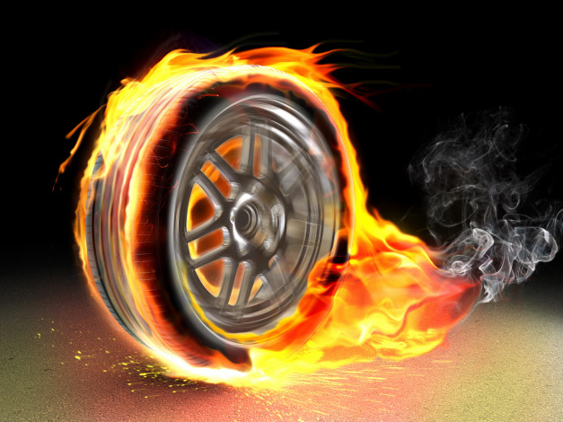 Обои картинки фото автомобили, 3д, колесо, огонь