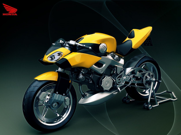 Обои картинки фото мотоциклы, 3d, motorcycle, honda, yellow