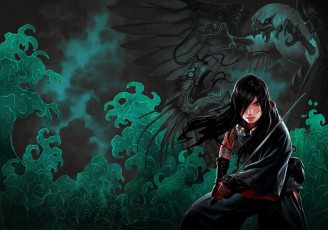 Картинка фэнтези красавицы+и+чудовища арт мрак дракон девушка меч кровь азиатка