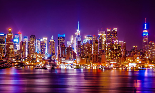 Обои картинки фото города, нью-йорк , сша, огни, небоскребы, ночь, город, панорама, city, skyline, ny, new, york, wtc, hudson, river