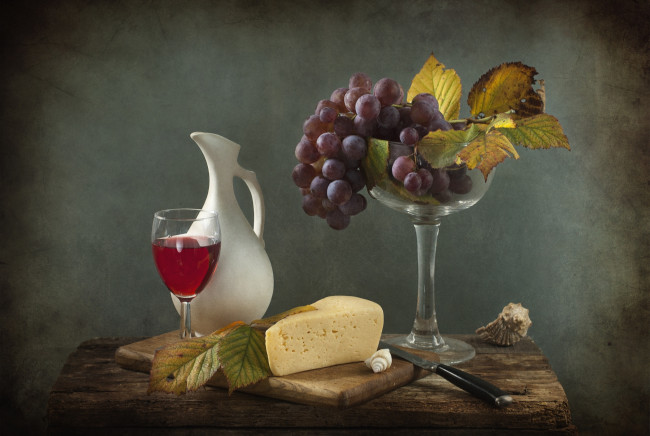 Обои картинки фото еда, натюрморт, сыр, вино, виноград