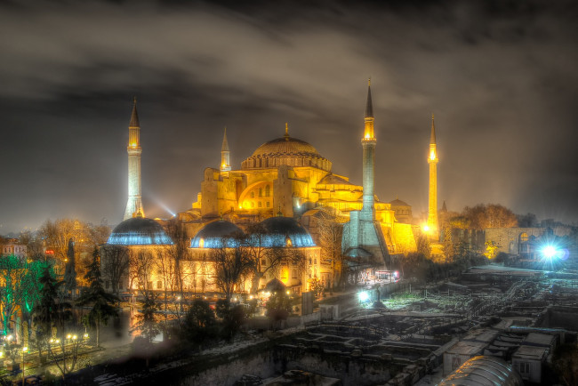 Обои картинки фото города, - мечети,  медресе, огни, ночь