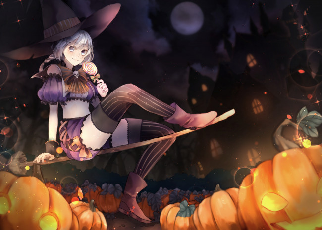 Обои картинки фото аниме, магия,  колдовство,  halloween, хеллоуин