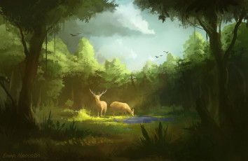 Картинка рисованное животные +олени олени