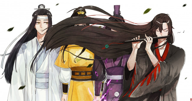 Обои картинки фото аниме, mo dao zu shi, вэй, усянь, лань, ванцзы, волосы, флейта, заклинатели