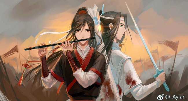 Обои картинки фото аниме, mo dao zu shi, вэй, усянь, лань, ванцзы, флейта, меч