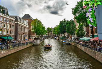 обоя города, амстердам , нидерланды, канал, набережная, здания