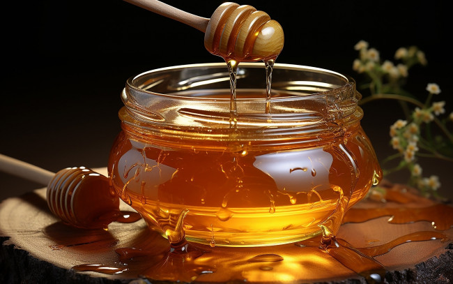 Обои картинки фото еда, мёд,  варенье,  повидло,  джем, банка, мед, янтарный