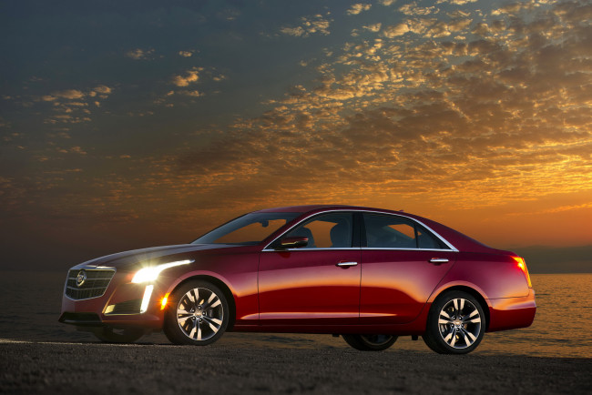 Обои картинки фото 2014, cadillac, cts, vsport, sedan, автомобили, закат