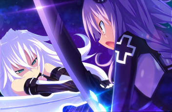 Картинка аниме hyperdimension+neptunia сражение оружие девочки black heart hyperdimension neptunia арт planeptune purple