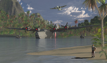 Картинка 3д+графика армия+ military самолеты озеро горы