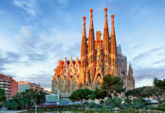 обоя города, барселона , испания, sagrada, familia