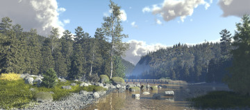 Картинка 3д+графика природа+ nature горы река мост