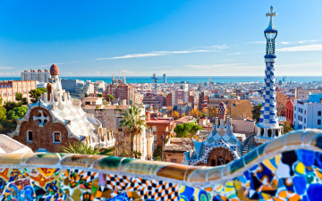 Картинка города барселона+ испания панорама мозаика