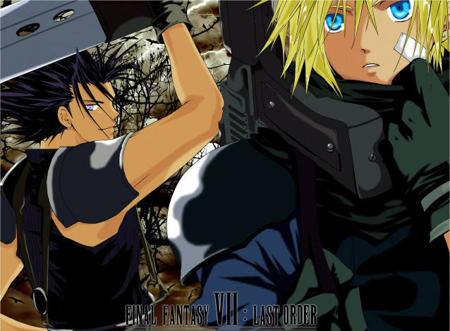 Обои картинки фото аниме, final fantasy, меч, лес, воин, cloud, fair, оружие, strife, zack