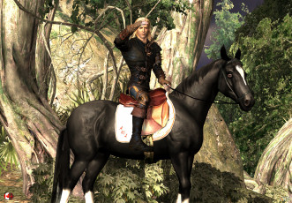Картинка 3д+графика фантазия+ fantasy лошадь взгляд фон мужчина