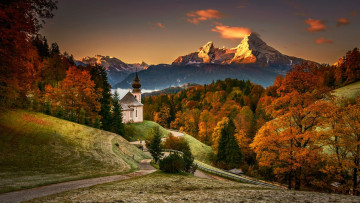 обоя church maria gern, bavarian alps, города, - католические соборы,  костелы,  аббатства, church, maria, gern, bavarian, alps