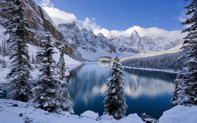 Обои картинки фото природа, зима, moraine, lake, banff, national, park