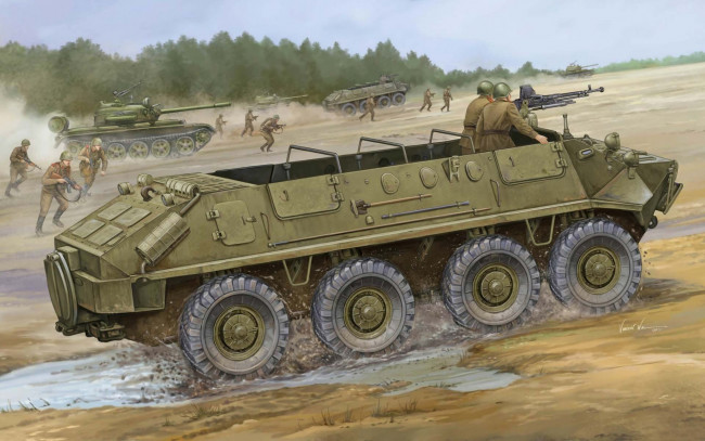 Обои картинки фото рисованные, армия, бтр-60п, бронетранспортер, бтр, советский