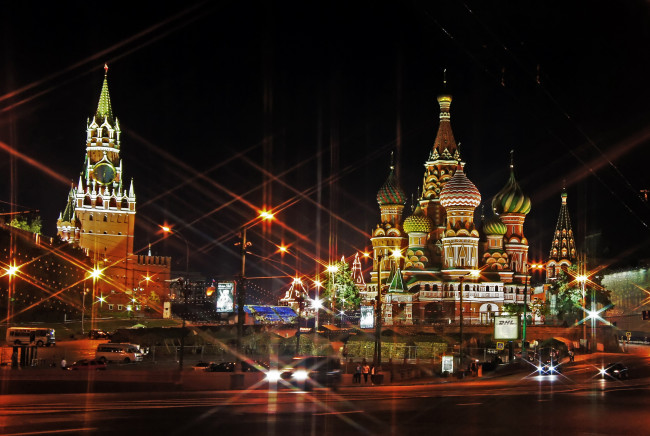 Обои картинки фото огни, москвы, города, москва, россия, ночь