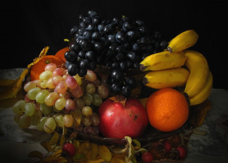 Картинка еда фрукты +ягоды гранат виноград банан