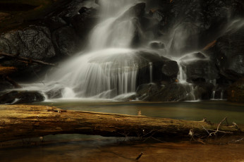 Картинка природа водопады бревно скалы река водопад