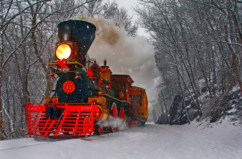 Картинка техника паровозы лес снег паровоз