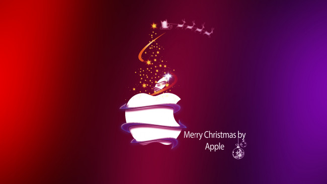 Обои картинки фото компьютеры, apple, олени, фон, шарики, лента, логотип