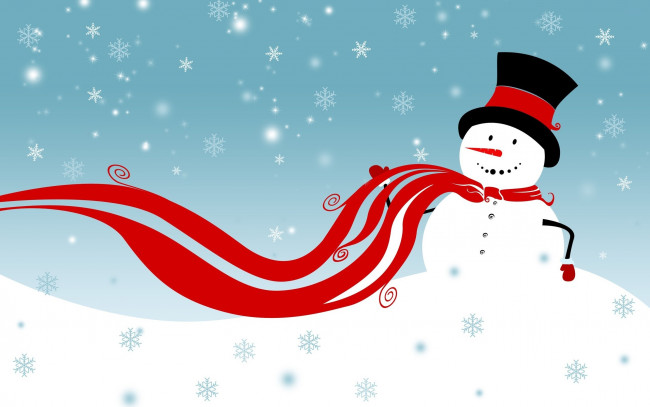 Обои картинки фото праздничные, векторная графика , новый год, снежинки, шарф, снеговик