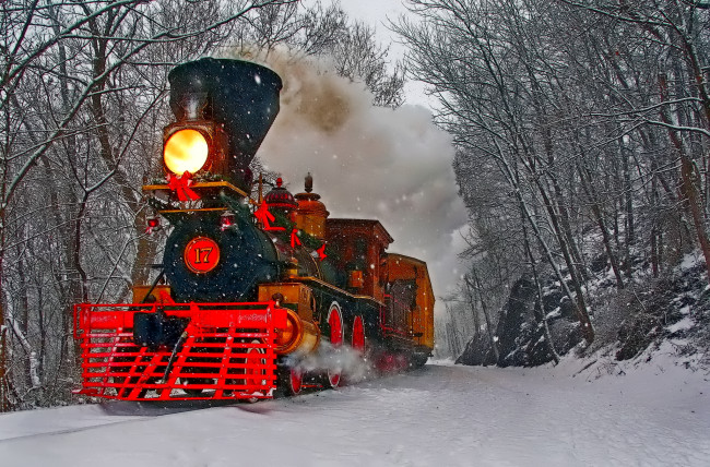 Обои картинки фото техника, паровозы, лес, снег, паровоз
