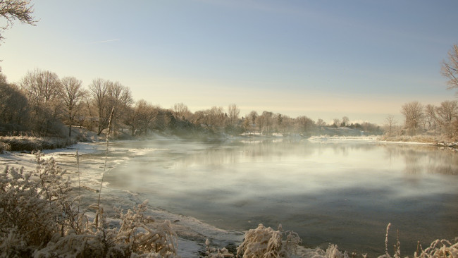 Обои картинки фото природа, реки, озера, снег, деревья, зима
