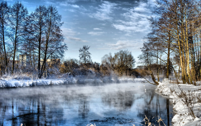 Обои картинки фото природа, реки, озера, деревья, зима, снег