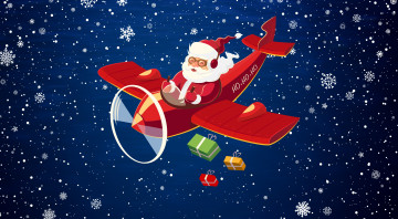 Картинка праздничные векторная+графика+ новый+год подарки санта-клаус санта клаус дед самолет минимализм костюм снежинки дедушка новый год рождество - самолёт фон снег праздник