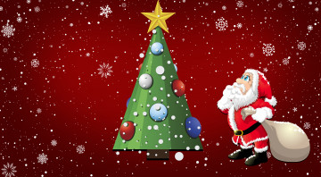 обоя праздничные, векторная графика , новый год, праздник, клаус, костюм, санта-клаус, санта, -, Ёлка, елка, минимализм, дедушка, снежинки, рождество, новый, год