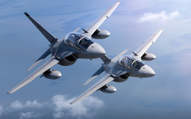 Обои картинки фото aermacchi m-346, авиация, боевые самолёты, aermacchi, m-346, ввс, италии, трансзвуковой, учебно-тренировочный, самолет