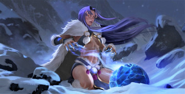 Картинка фэнтези маги +волшебники девушка магия шар скалы снег