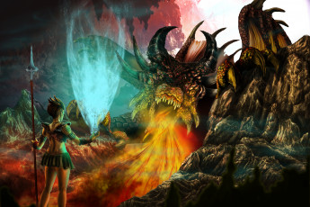 Картинка 3д графика fantasy фантазия магия дракон девушка