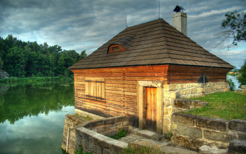 Картинка разное сооружения постройки дом лес река