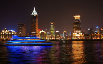 Картинка шанхай города китай река судно город ночь