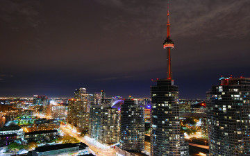 Картинка торонто города канада ночь телевышка огни