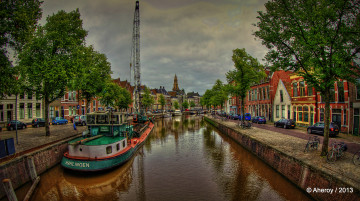 Картинка groningen +netherlands города -+улицы +площади +набережные набережная нидерланды гронинген netherlands река машины кран баржа