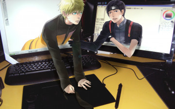 обоя аниме, naruto, наруто, сай, клавиатура, 3д, ноутбуки